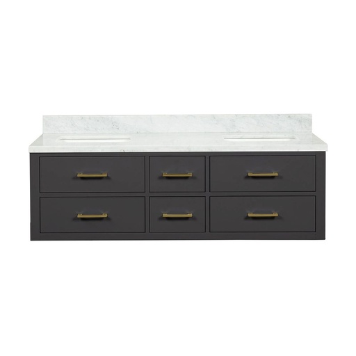 [LVC60DL100] Castor 60 in W x 22 in. D Black Double Bath Vanity and Carrara Marble Top