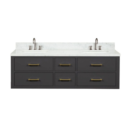 [LVC60DL101] Castor 60 in W x 22 in. D Black Double Bath Vanity, Carrara Marble Top, and Faucet Set