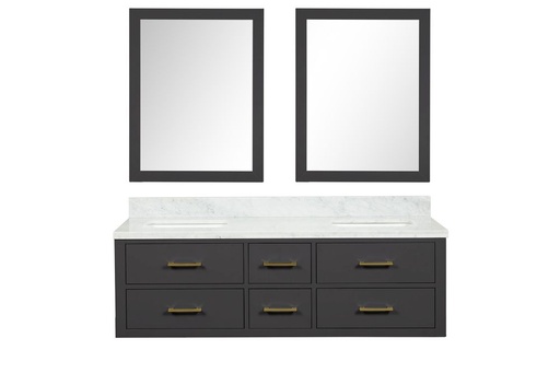 [LVC60DL110] Castor 60 in W x 22 in. D Black Double Bath Vanity, Carrara Marble Top, and 28 in Mirrors
