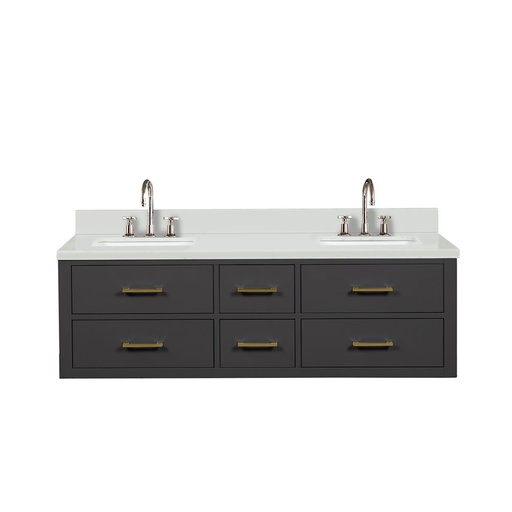 [LVC60DL301] Castor 60 in W x 22 in. D Black Double Bath Vanity, Cultured Marble Top, and Faucet Set
