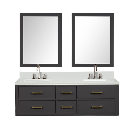 [LVC60DL311] Castor 60 in W x 22 in. D Black Double Bath Vanity, Cultured Marble Top, Faucet Set, and 28 in Mirrors