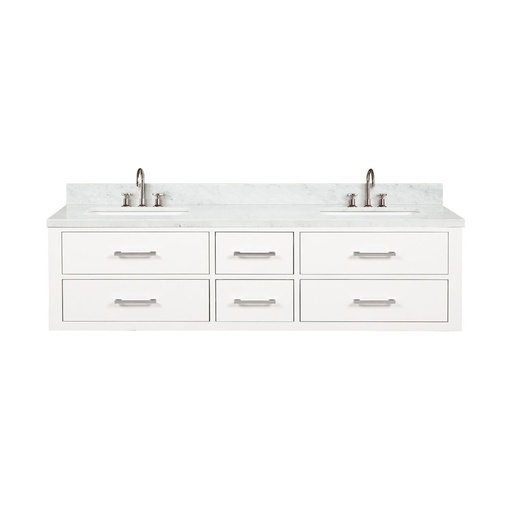 [LVC72DA101] Castor 72 in W x 22 in. D White Double Bath Vanity, Carrara Marble Top, and Faucet Set