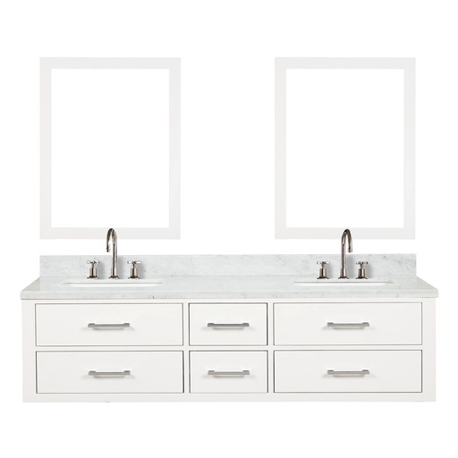 [LVC72DA111] Castor 72 in W x 22 in. D White Double Bath Vanity, Carrara Marble Top, Faucet Set, and 34 in Mirrors