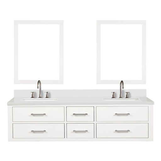 [LVC72DA211] Castor 72 in W x 22 in. D White Double Bath Vanity, White Quartz Top, Faucet Set, and 34 in Mirrors