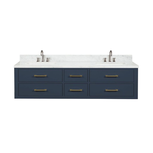 [LVC72DE101] Castor 72 in W x 22 in. D Blue Double Bath Vanity, Carrara Marble Top, and Faucet Set