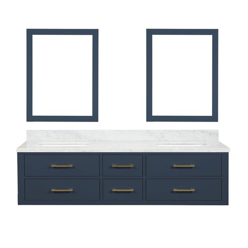 [LVC72DE110] Castor 72 in W x 22 in. D Blue Double Bath Vanity, Carrara Marble Top, and 34 in Mirrors
