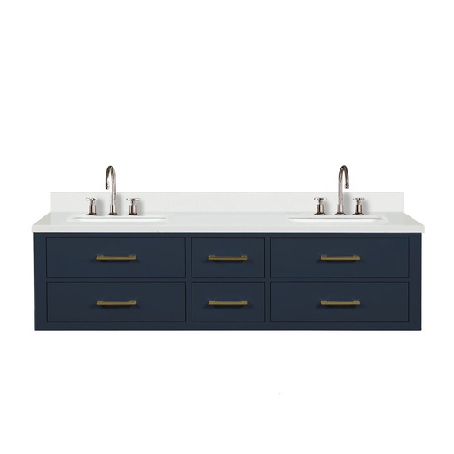 [LVC72DE201] Castor 72 in W x 22 in. D Blue Double Bath Vanity, White Quartz Top, and Faucet Set