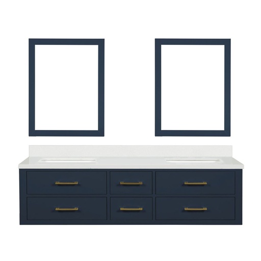 [LVC72DE210] Castor 72 in W x 22 in. D Blue Double Bath Vanity, White Quartz Top, and 34 in Mirrors