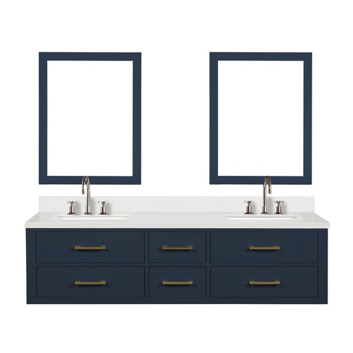 [LVC72DE211] Castor 72 in W x 22 in. D Blue Double Bath Vanity, White Quartz Top, Faucet Set, and 34 in Mirrors