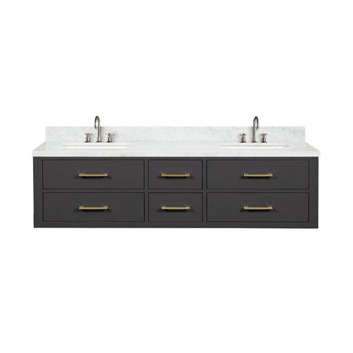 [LVC72DL101] Castor 72 in W x 22 in. D Black Double Bath Vanity, Carrara Marble Top, and Faucet Set