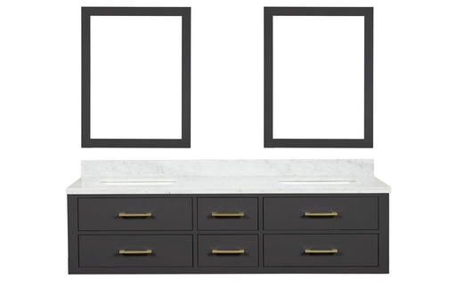 [LVC72DL110] Castor 72 in W x 22 in. D Black Double Bath Vanity, Carrara Marble Top, and 34 in Mirrors
