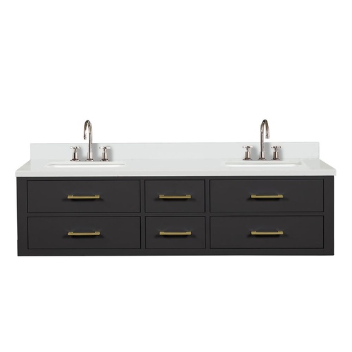 [LVC72DL301] Castor 72 in W x 22 in. D Black Double Bath Vanity, Cultured Marble Top, and Faucet Set