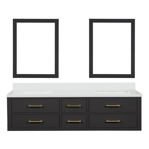 [LVC72DL310] Castor 72 in W x 22 in. D Black Double Bath Vanity, Cultured Marble Top, and 34 in Mirrors