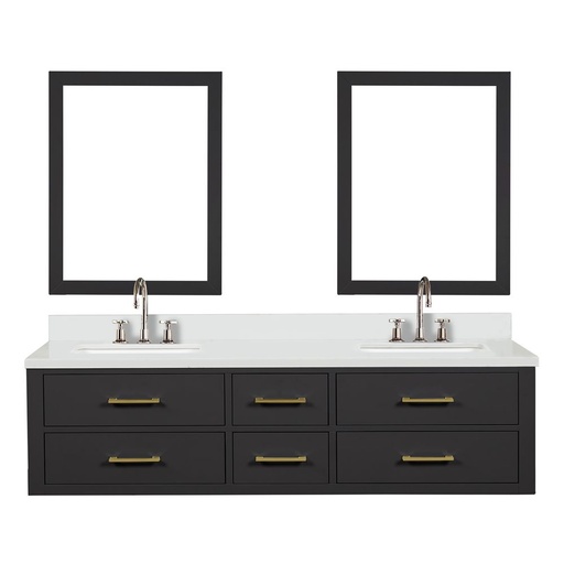 [LVC72DL311] Castor 72 in W x 22 in. D Black Double Bath Vanity, Cultured Marble Top, Faucet Set, and 34 in Mirrors