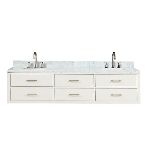 [LVC80DA101] Castor 80 in W x 22 in. D White Double Bath Vanity, Carrara Marble Top, and Faucet Set