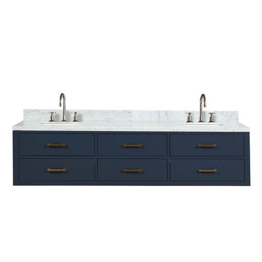 [LVC80DE101] Castor 80 in W x 22 in. D Blue Double Bath Vanity, Carrara Marble Top, and Faucet Set