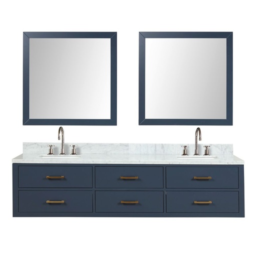 [LVC80DE111] Castor 80 in W x 22 in. D Blue Double Bath Vanity, Carrara Marble Top, Faucet Set, and 36 in Mirrors