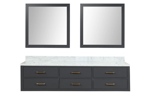 [LVC80DL110] Castor 80 in W x 22 in. D Black Double Bath Vanity, Carrara Marble Top, and 36 in Mirrors