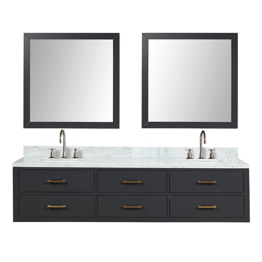 [LVC80DL111] Castor 80 in W x 22 in. D Black Double Bath Vanity, Carrara Marble Top, Faucet Set, and 36 in Mirrors