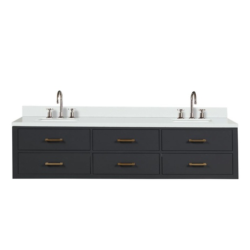 [LVC80DL201] Castor 80 in W x 22 in. D Black Double Bath Vanity, White Quartz Top, and Faucet Set