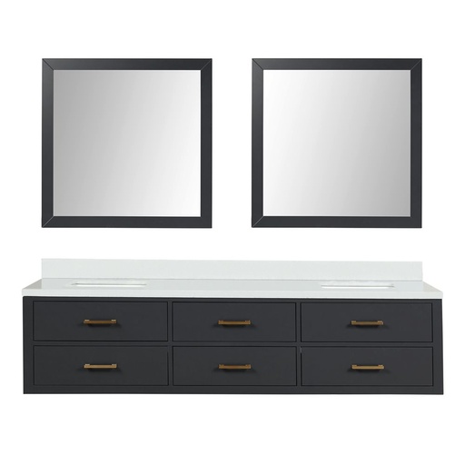 [LVC80DL210] Castor 80 in W x 22 in. D Black Double Bath Vanity, White Quartz Top, and 36 in Mirrors
