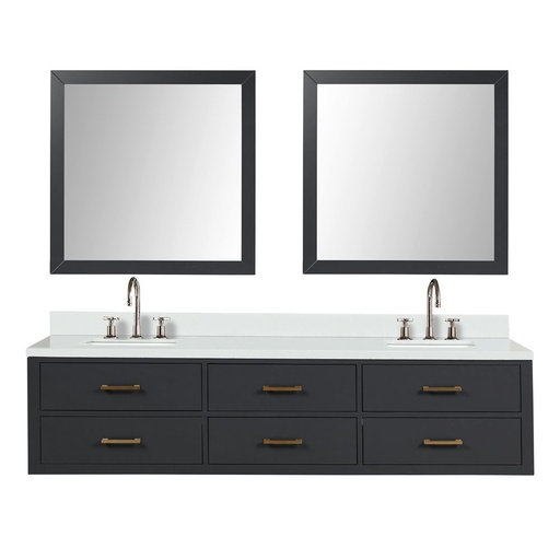 [LVC80DL211] Castor 80 in W x 22 in. D Black Double Bath Vanity, White Quartz Top, Faucet Set, and 36 in Mirrors