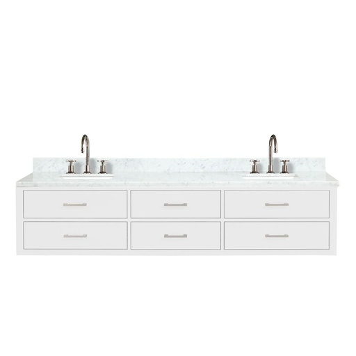 [LVC84DA101] Castor 84 in W x 22 in. D White Double Bath Vanity, Carrara Marble Top, and Faucet Set