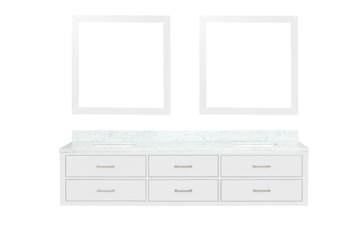 [LVC84DA110] Castor 84 in W x 22 in. D White Double Bath Vanity, Carrara Marble Top, and 36 in Mirrors