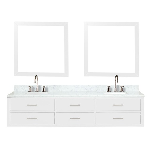 [LVC84DA111] Castor 84 in W x 22 in. D White Double Bath Vanity, Carrara Marble Top, Faucet Set, and 36 in Mirrors