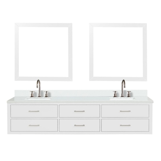 [LVC84DA311] Castor 84 in W x 22 in. D White Double Bath Vanity, Cultured Marble Top, Faucet Set, and 36 in Mirrors