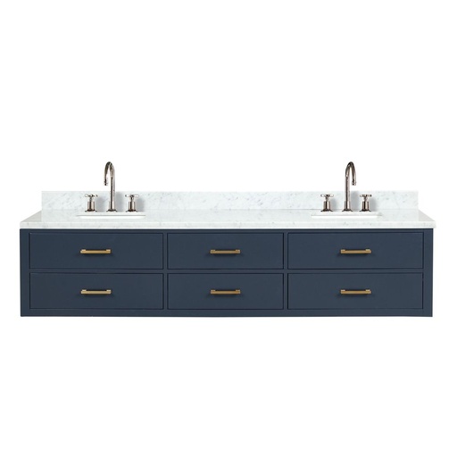 [LVC84DE101] Castor 84 in W x 22 in. D Blue Double Bath Vanity, Carrara Marble Top, and Faucet Set