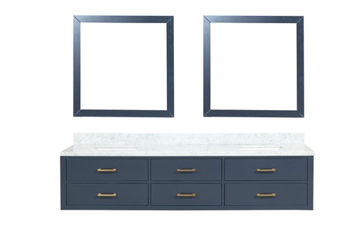 [LVC84DE110] Castor 84 in W x 22 in. D Blue Double Bath Vanity, Carrara Marble Top, and 36 in Mirrors