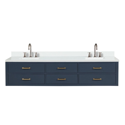 [LVC84DE201] Castor 84 in W x 22 in. D Blue Double Bath Vanity, White Quartz Top, and Faucet Set