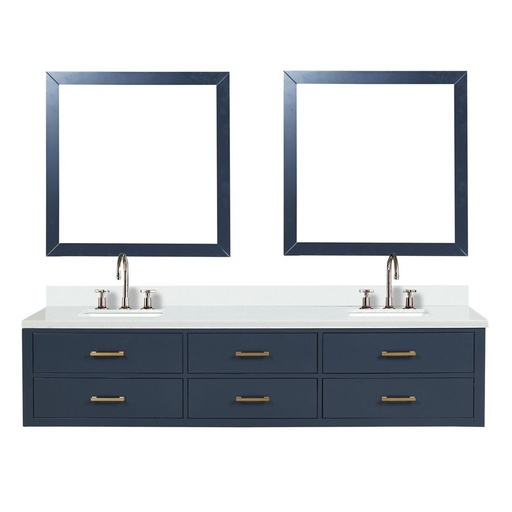 [LVC84DE211] Castor 84 in W x 22 in. D Blue Double Bath Vanity, White Quartz Top, Faucet Set, and 36 in Mirrors