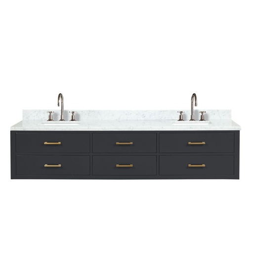 [LVC84DL101] Castor 84 in W x 22 in. D Black Double Bath Vanity, Carrara Marble Top, and Faucet Set
