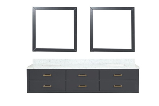 [LVC84DL110] Castor 84 in W x 22 in. D Black Double Bath Vanity, Carrara Marble Top, and 36 in Mirrors