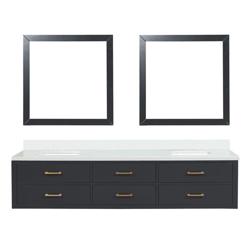 [LVC84DL310] Castor 84 in W x 22 in. D Black Double Bath Vanity, Cultured Marble Top, and 36 in Mirrors