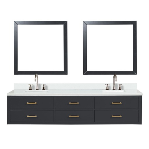 [LVC84DL311] Castor 84 in W x 22 in. D Black Double Bath Vanity, Cultured Marble Top, Faucet Set, and 36 in Mirrors