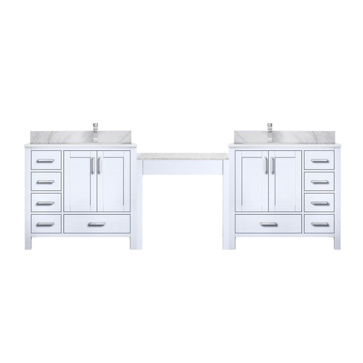 [LVCL102DA101] Coraline 102 in W x 22 in. D White Double Bath Vanity, Carrara Marble Top, and Faucet Set