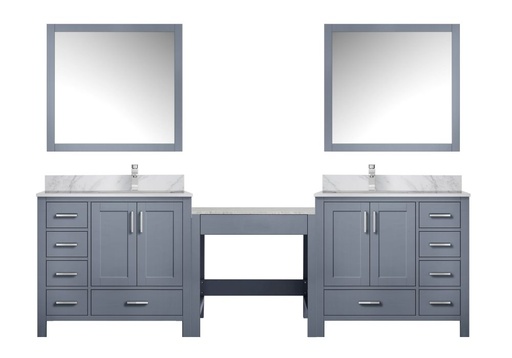 [LVCL102DB111] Coraline 102 in W x 22 in. D Dark Grey Double Bath Vanity, Carrara Marble Top, Faucet Set, and 34 in Mirrors