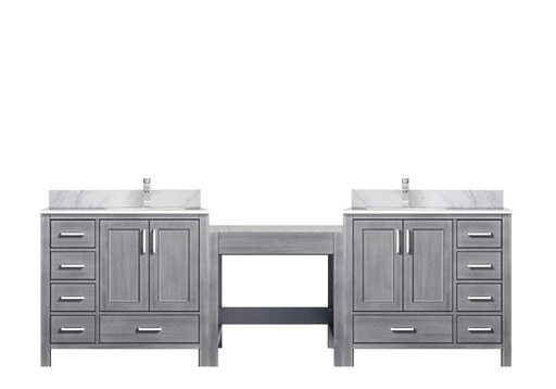[LVCL102DD101] Coraline 102 in W x 22 in. D Distressed Grey Double Bath Vanity, Carrara Marble Top, and Faucet Set