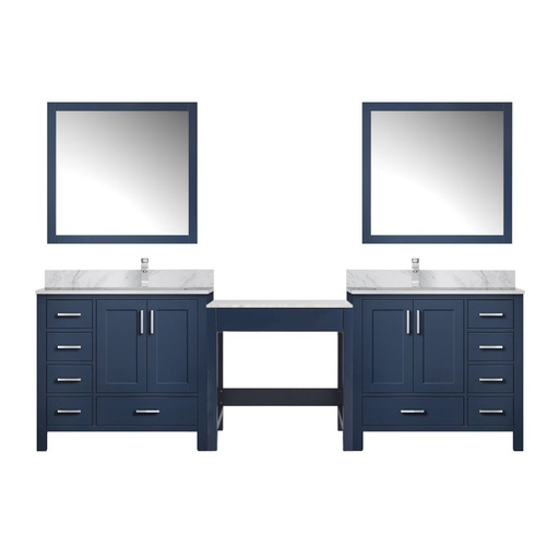 [LVCL102DE111] Coraline 102 in W x 22 in. D Navy Blue Double Bath Vanity, Carrara Marble Top, Faucet Set, and 34 in Mirrors