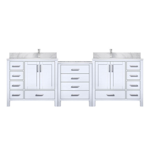 [LVCL92DA101] Coraline 92 in W x 22 in. D White Double Bath Vanity, Carrara Marble Top, and Faucet Set