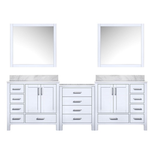 [LVCL92DA110] Coraline 92 in W x 22 in. D White Double Bath Vanity, Carrara Marble Top, and 34 in Mirrors