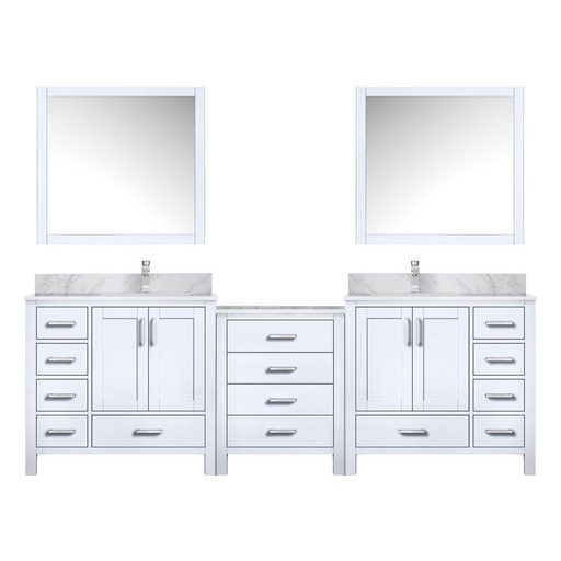 [LVCL92DA111] Coraline 92 in W x 22 in. D White Double Bath Vanity, Carrara Marble Top, Faucet Set, and 34 in Mirrors