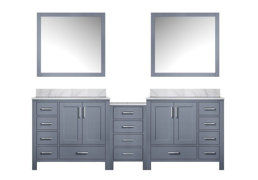 [LVCL92DB110] Coraline 92 in W x 22 in. D Dark Grey Double Bath Vanity, Carrara Marble Top, and 34 in Mirrors