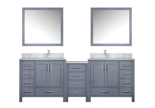 [LVCL92DB111] Coraline 92 in W x 22 in. D Dark Grey Double Bath Vanity, Carrara Marble Top, Faucet Set, and 34 in Mirrors