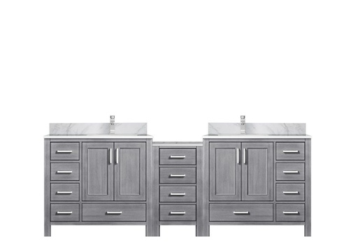[LVCL92DD101] Coraline 92 in W x 22 in. D Distressed Grey Double Bath Vanity, Carrara Marble Top, and Faucet Set