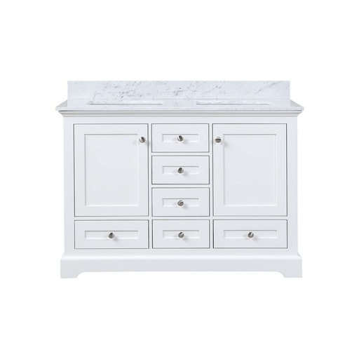 [LVD48DA100] Dukes 48 in. W x 22 in. D White Double Bath Vanity, Carrara Marble Top,
