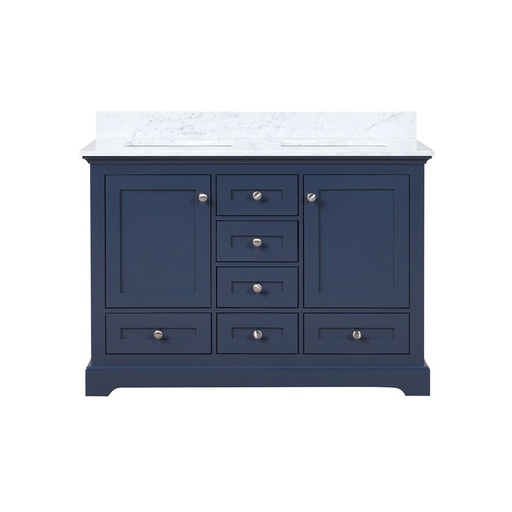 [LVD48DE100] Dukes 48 in. W x 22 in. D Navy Blue Double Bath Vanity and Carrara Marble Top